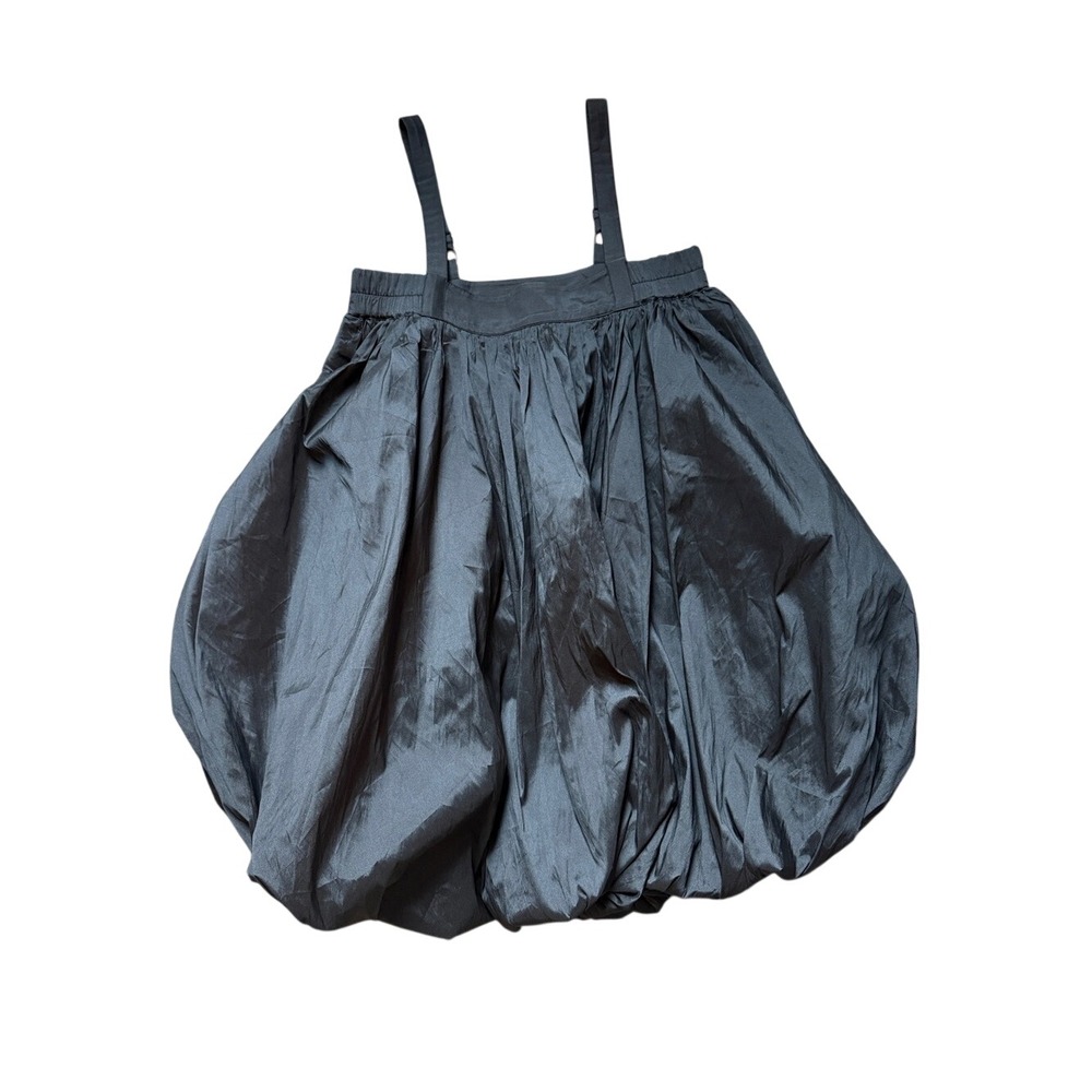 BLONI Anthropologie Black Taffeta Square Neck Bubble Mini Dress S High Fashion - Picture 2 of 14